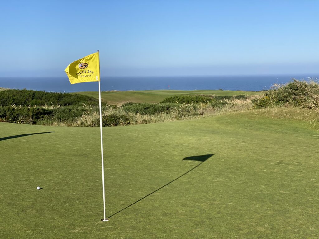 You can see the red flag off in the distance.. that's Bandon Dunes Golf Course